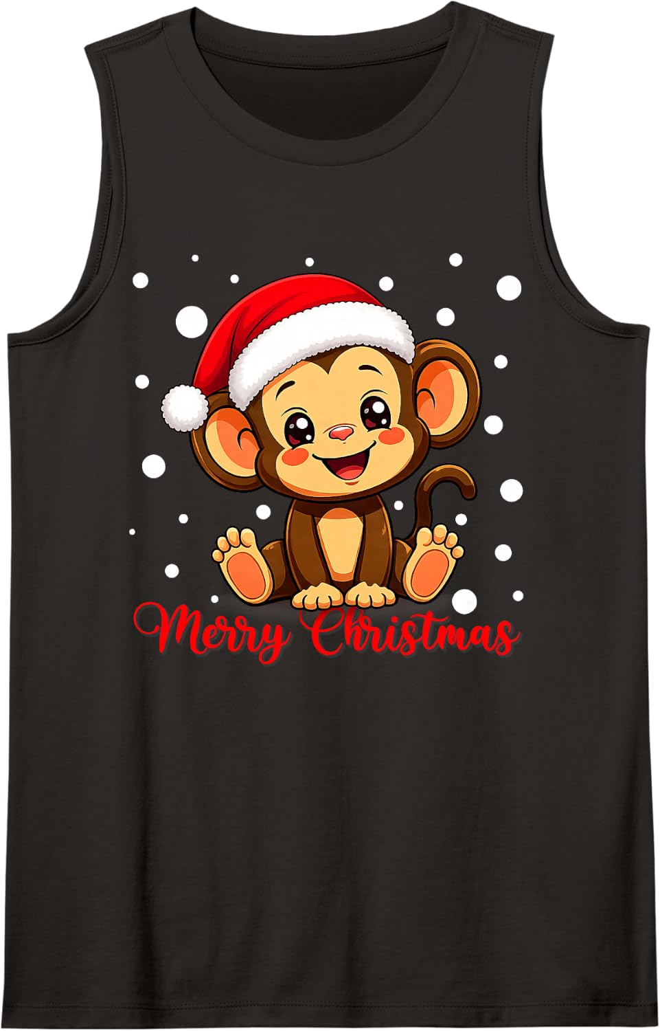 Christmas Santa Hat Monkey Xmas Girls Women Kids Sleeveless Tank Top - Black