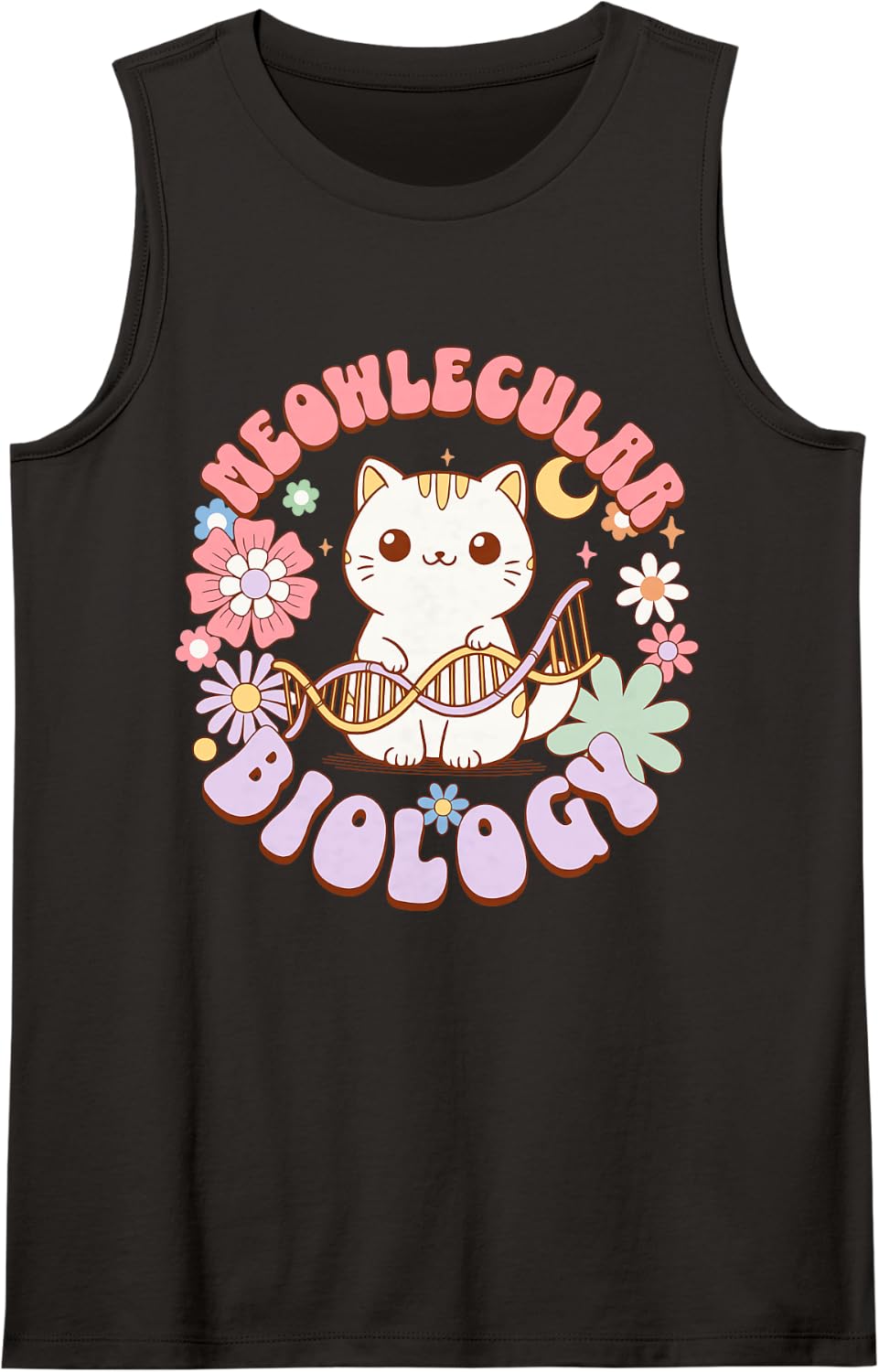 Meowlecular Biology Floral Cat Medical Laboratory Scientist Sleeveless Tank Top - Black