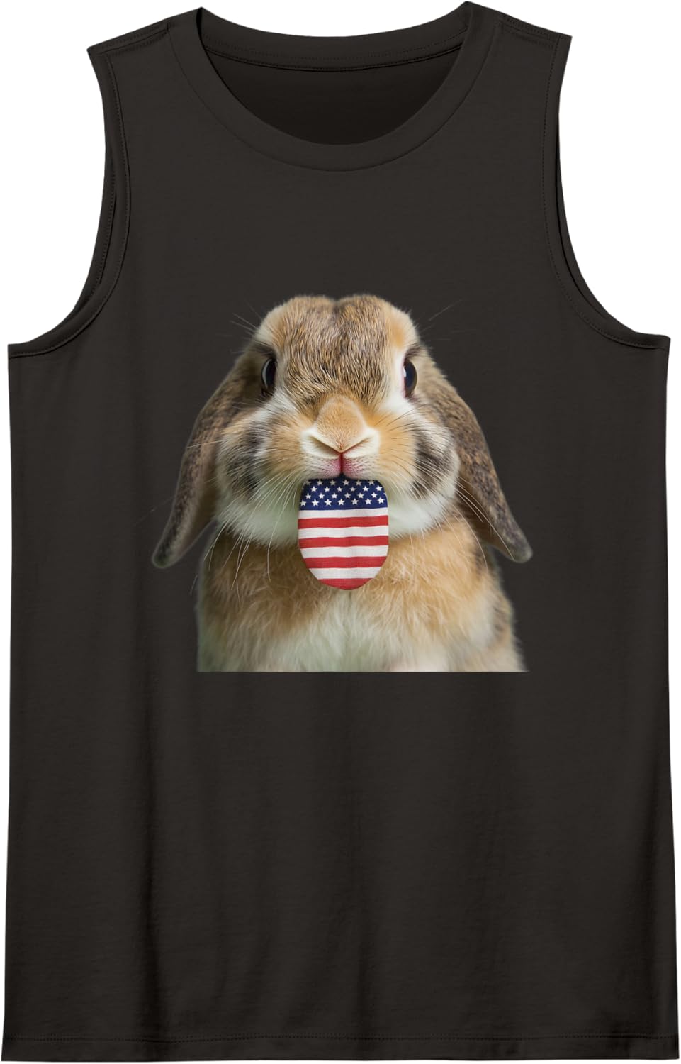 USA Tongue Patriotic American Flag Funny Rabbit Sleeveless Tank Top - Black