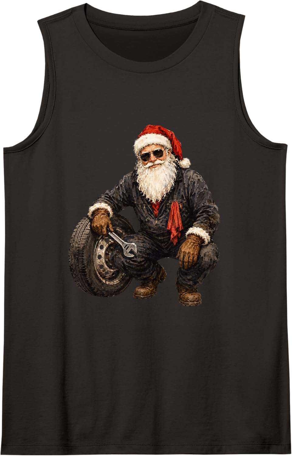 Santa Mechanic Funny Christmas Auto Repair Garage Humor Tank Top - Black