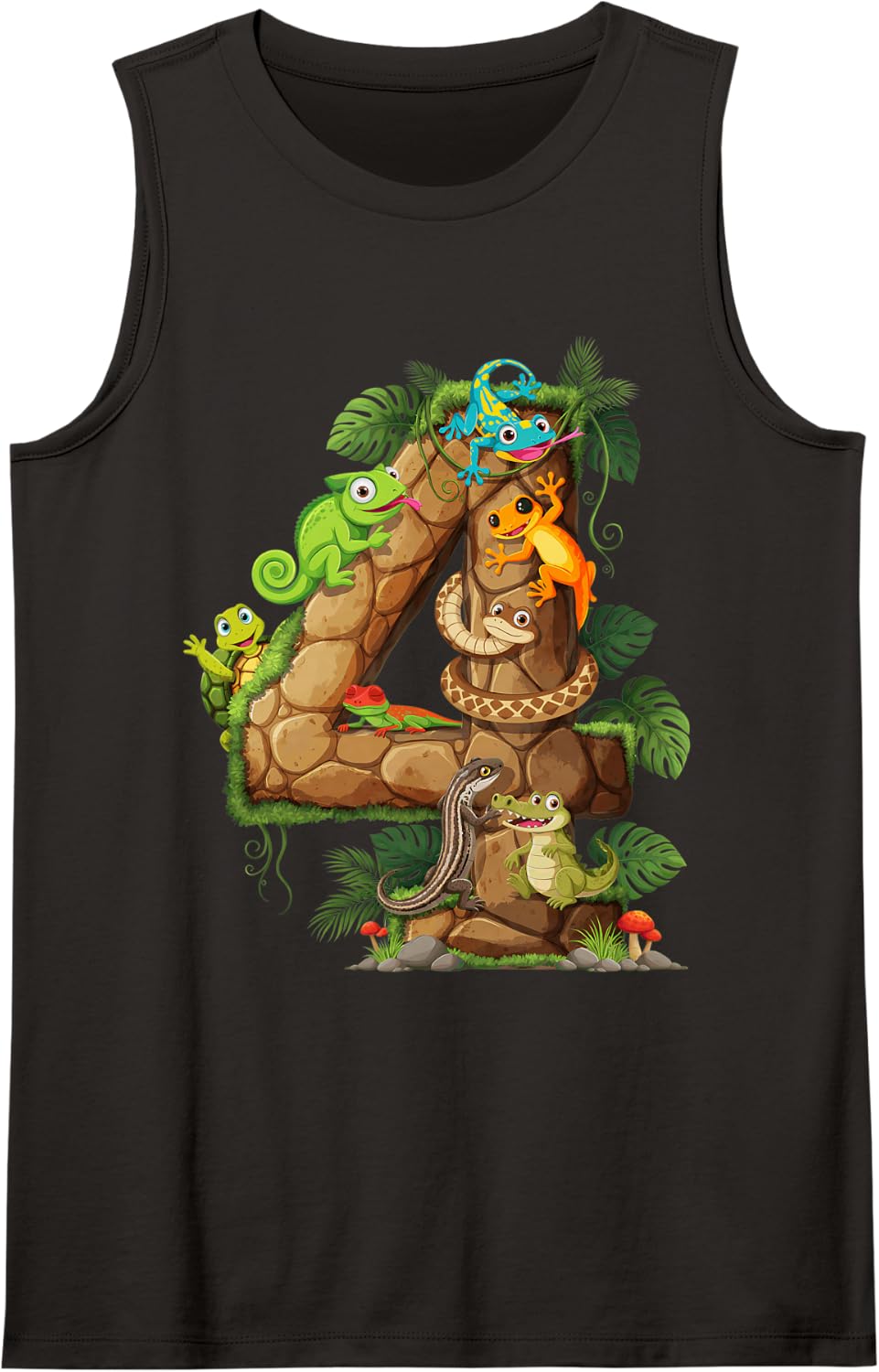 4 Year Old Reptile Party 4th Birthday Snakes Iguanas Turtles Sleeveless Tank Top - Black