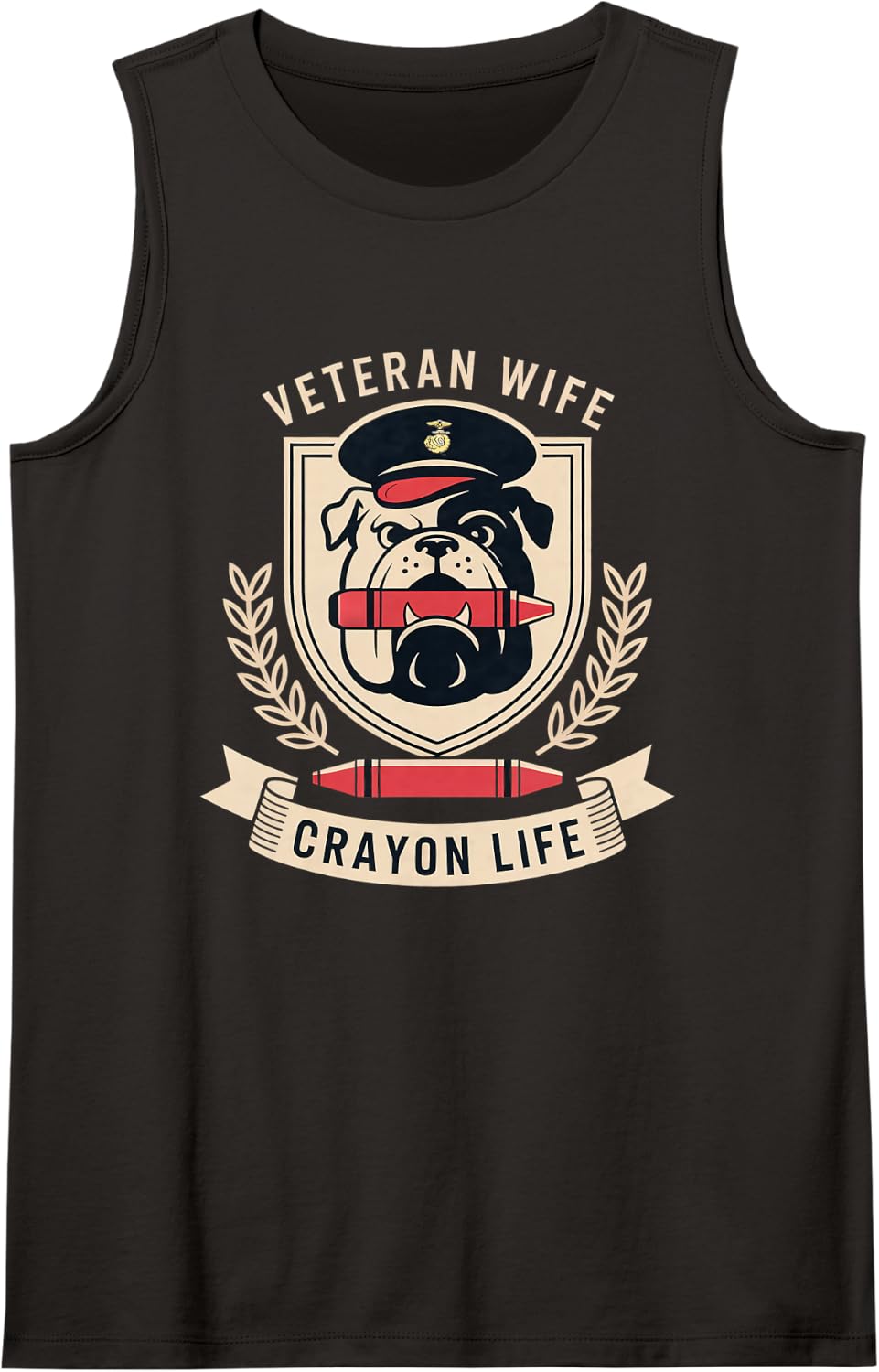 Retro Veteran Wife Crayon Life Family Grandma DD-214 Jarhead Sleeveless Tank Top - Black