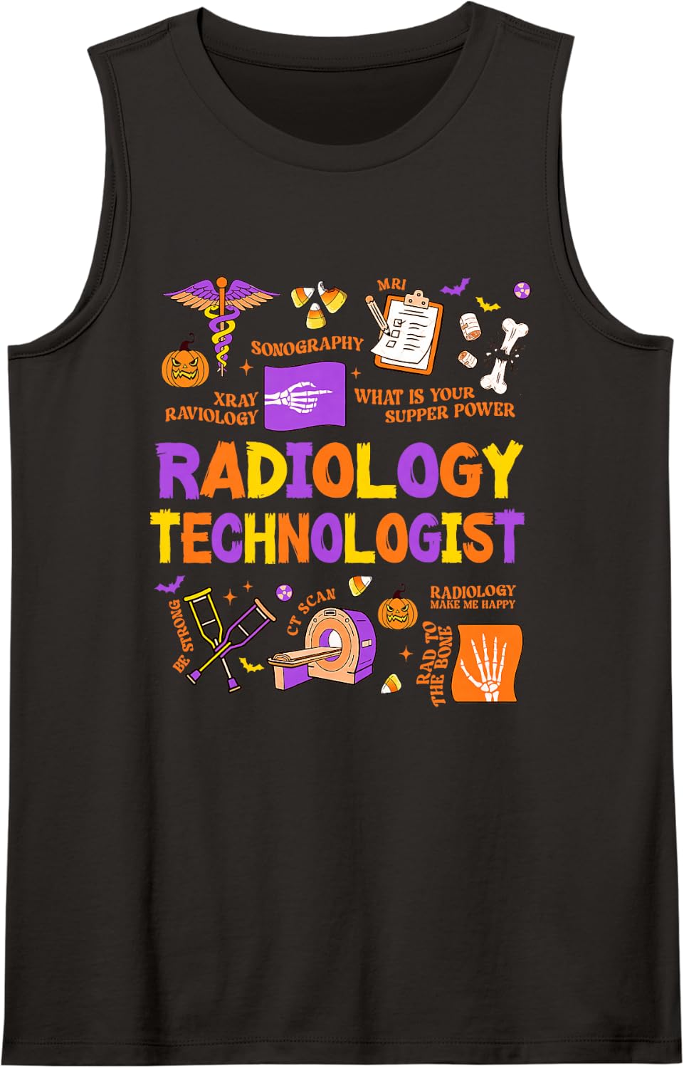 Radiology Technician Halloween Spooky Radiologist X-ray Tech Sleeveless Tank Top - Black