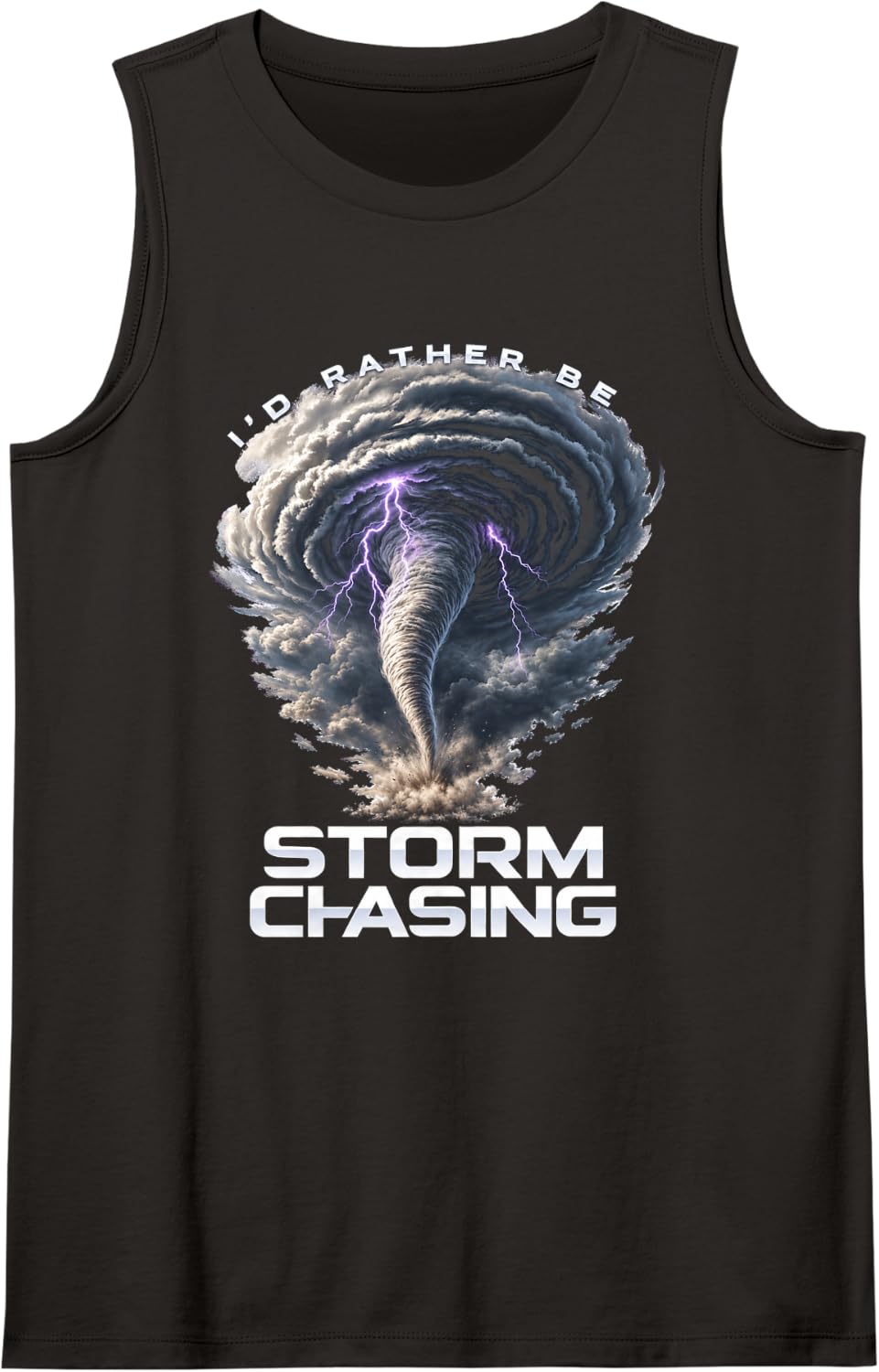 I'd Rather Be Storm Chasing Purple Lightning Sleeveless Tank Top - Black