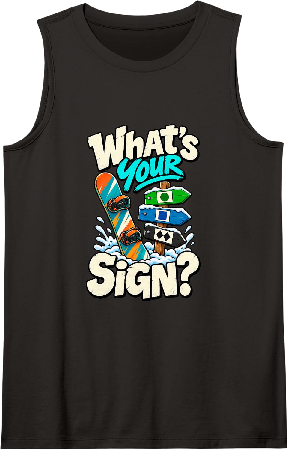 Skiing Snowboarding Rider Trail Sign Mountain Humor Tank Top - Black