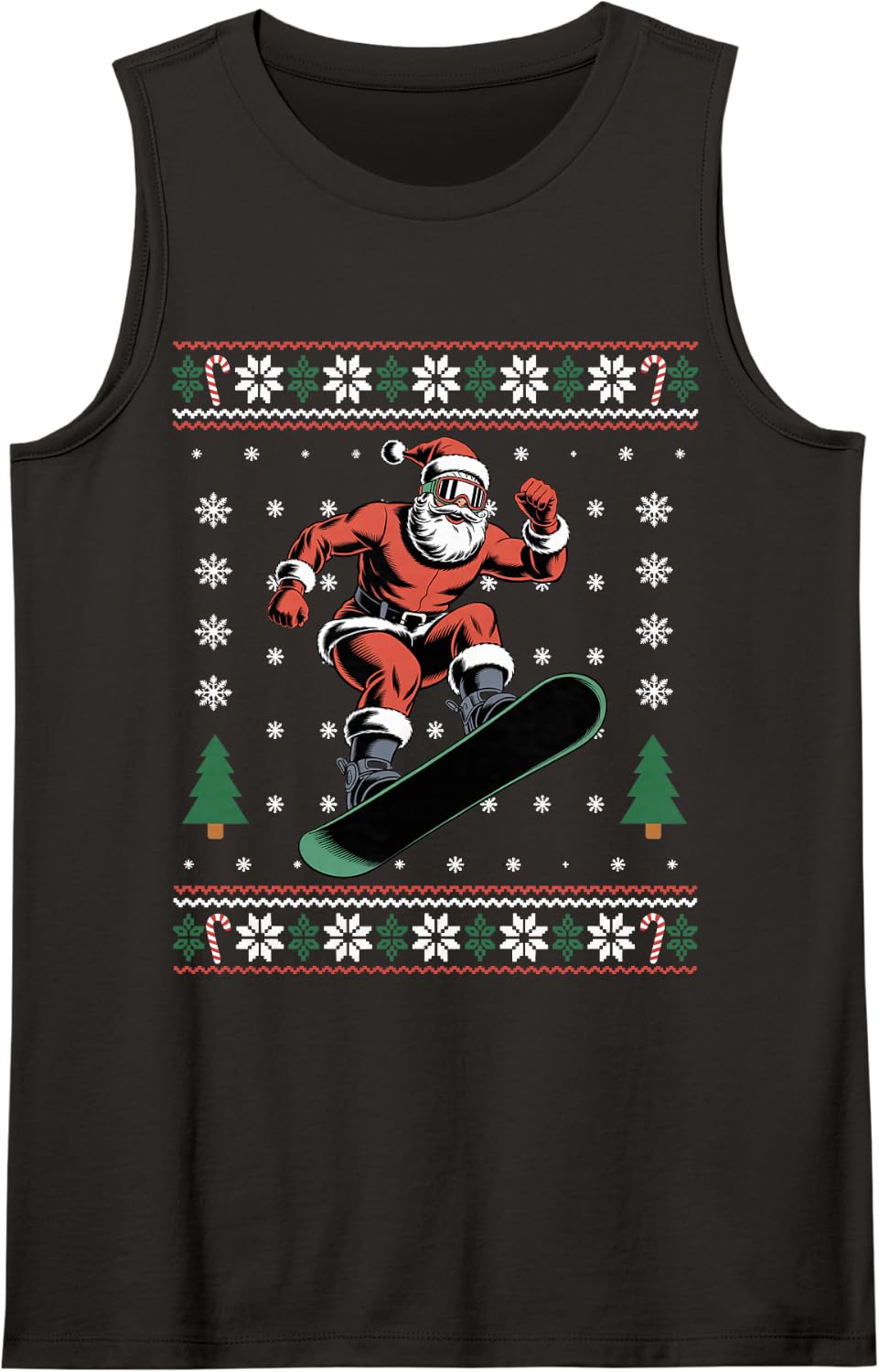 Retro Santa Snowboarding Player Funny Ugly Christmas Xmas Sleeveless Tank Top - Black