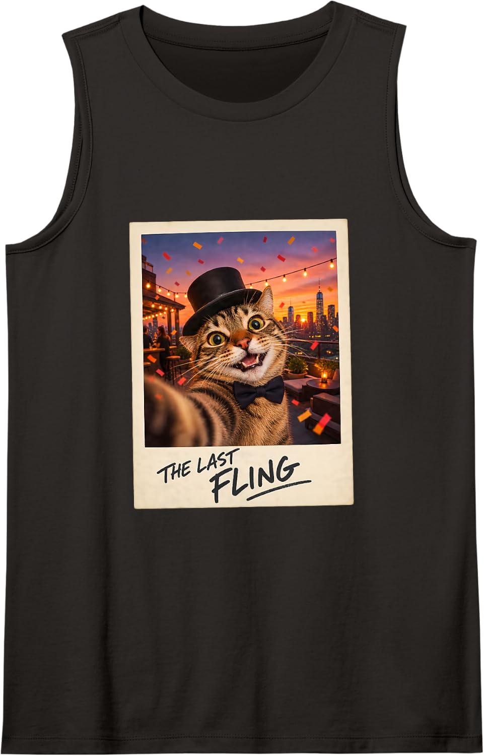 The Last Fling Tabby Cat Selfie Funny Bachelorette Sleeveless Tank Top - Black
