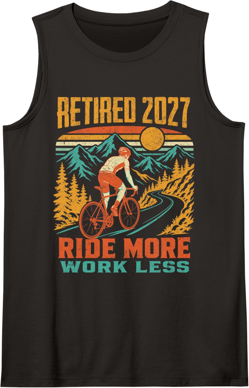 Cycling Retirement 2027 Ride More Work Less Mountain Road Tank Top - Black