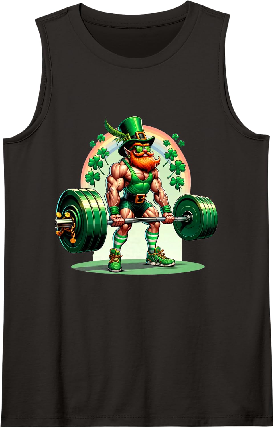 Leprechaun Deadlift Fitness Weightlifting St. Patricks Day Sleeveless Tank Top - Black
