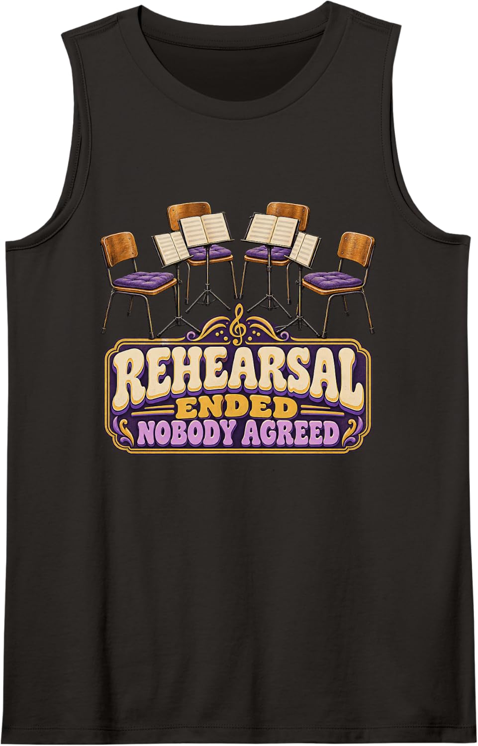 Rehearsal Ended Nobody Agreed Music Lover Graphic Sleeveless Tank Top - Black