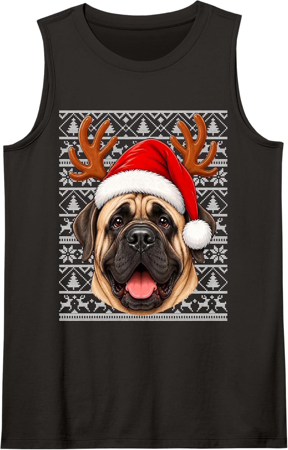 English Mastiff Dog Christmas Santa Hat Ugly Sweater Xmas Sleeveless Tank Top - Black