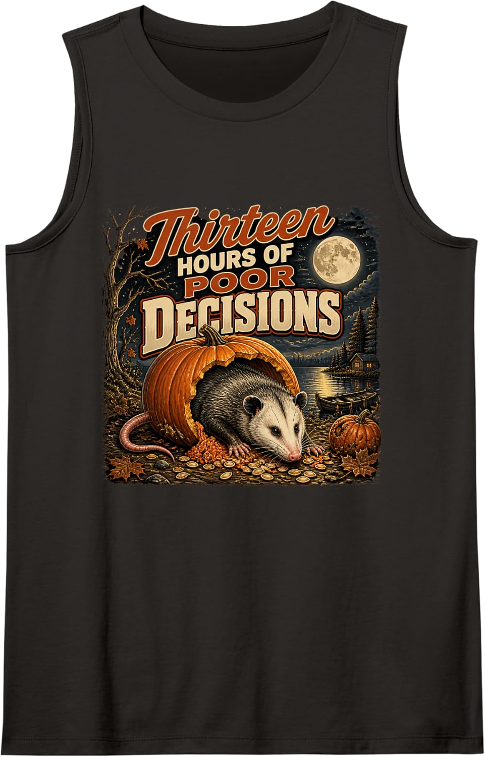 Thirteen Hours of Poor Decisions Funny Opossum Sleeveless Tank Top - Black