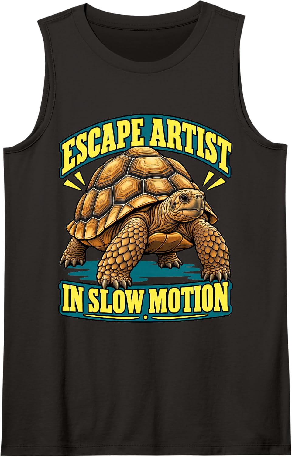 Tortoise Escape Artist in Slow Motion Turtle Lover Sulcata Sleeveless Tank Top - Black