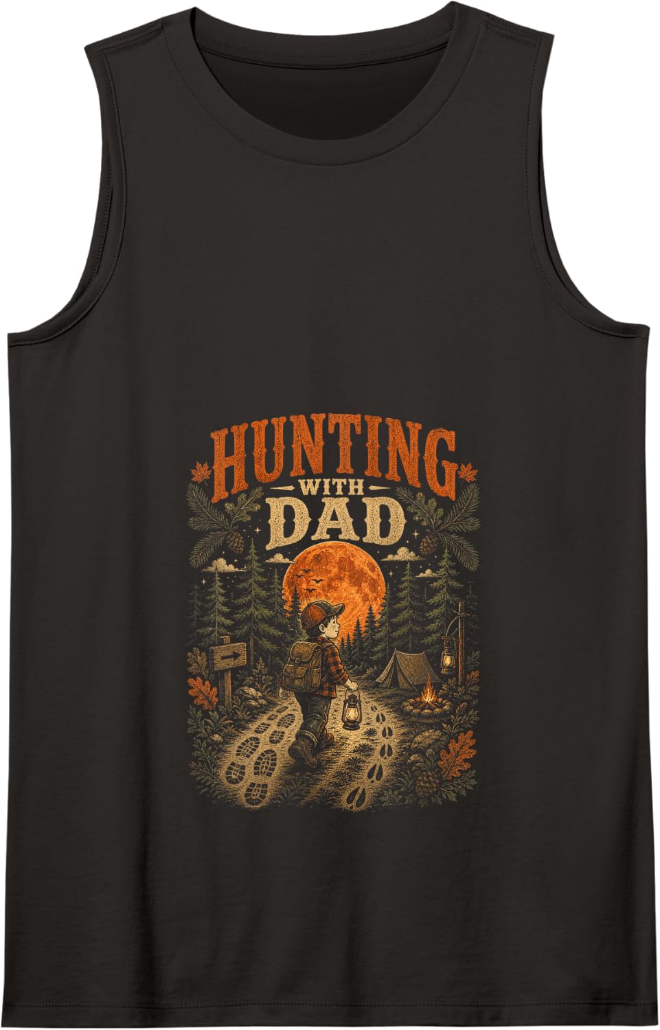 Hunting with Dad Father and Son Matching Adventure Tank Top - Black