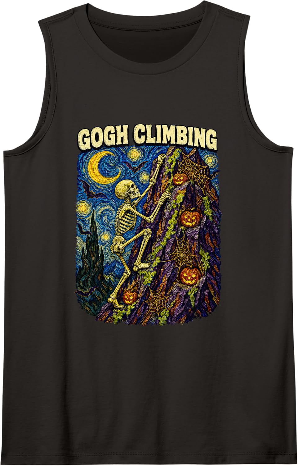 Gogh Climbing Skeleton Halloween Rock Climber Tank Top - Black