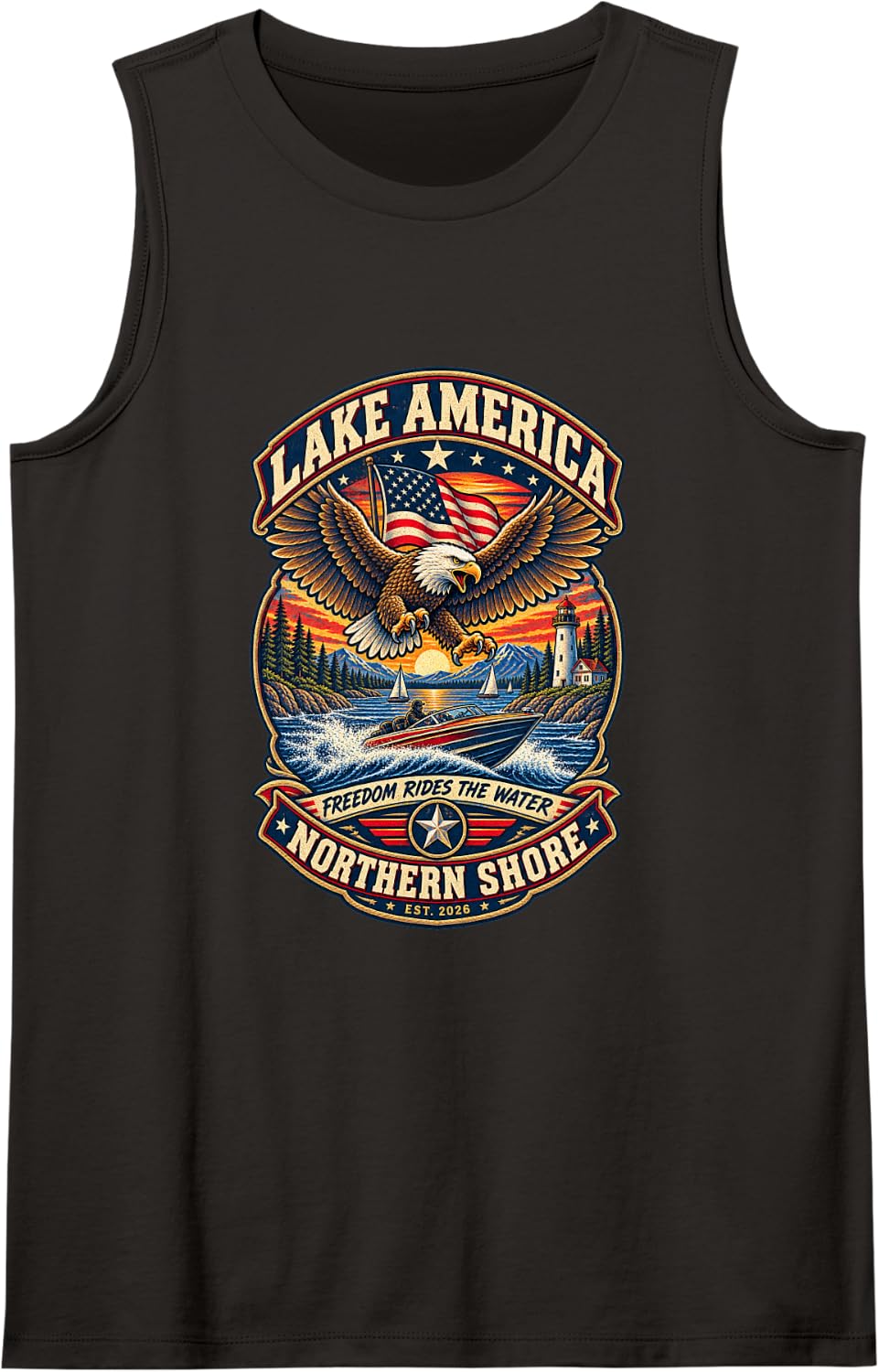 Lake America Patriotic Lake Ontario Trump Supporter Sleeveless Tank Top - Black