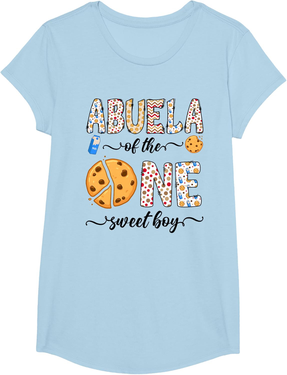 Abuela of The One Sweet Boy 1st Birthday Boy Cookies Milk T-Shirt - Girls Baby Blue