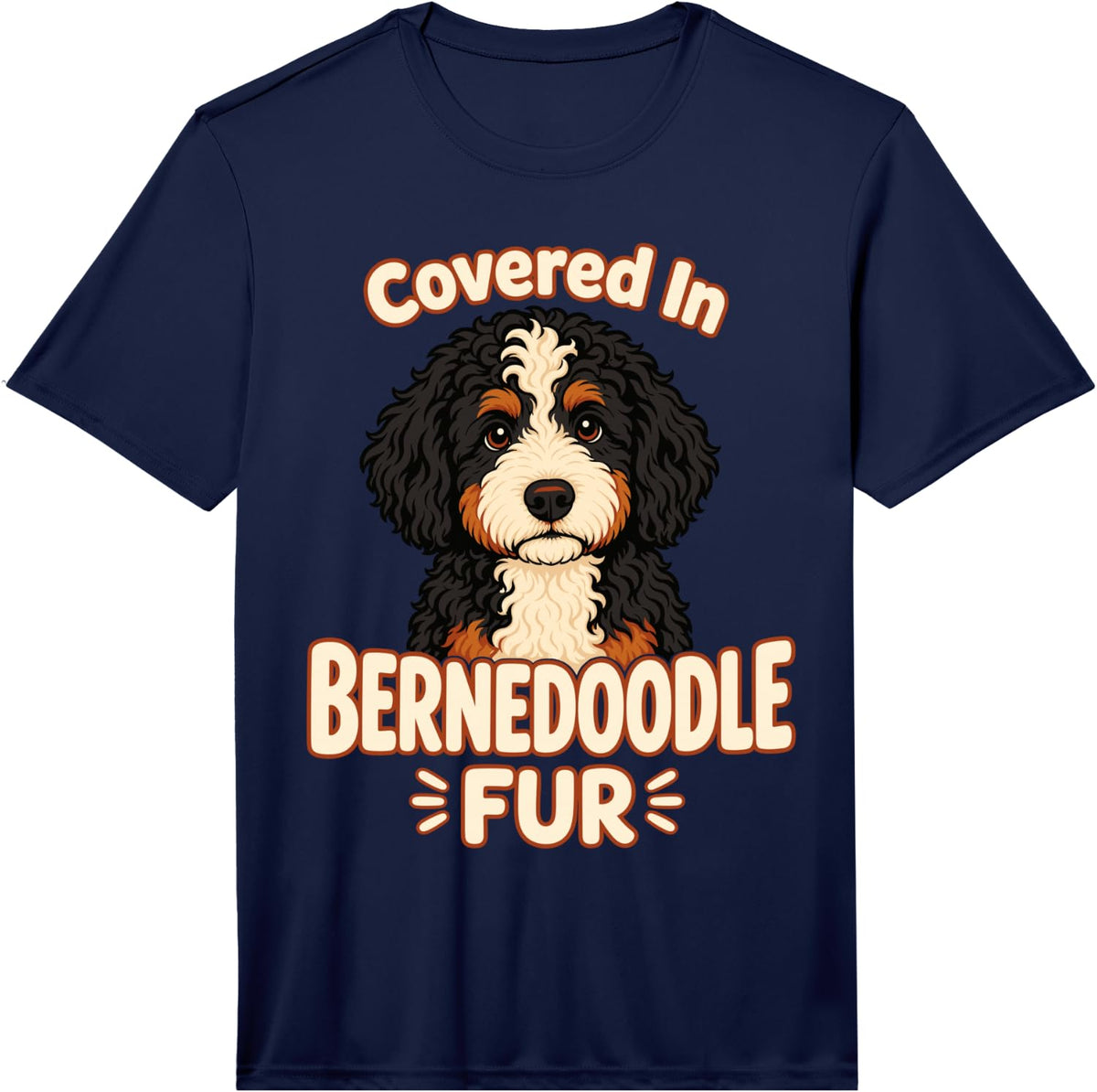 Men's Covered in Bernedoodle Fur Cute Dog Owner Performance T-Shirt - Navy Blue