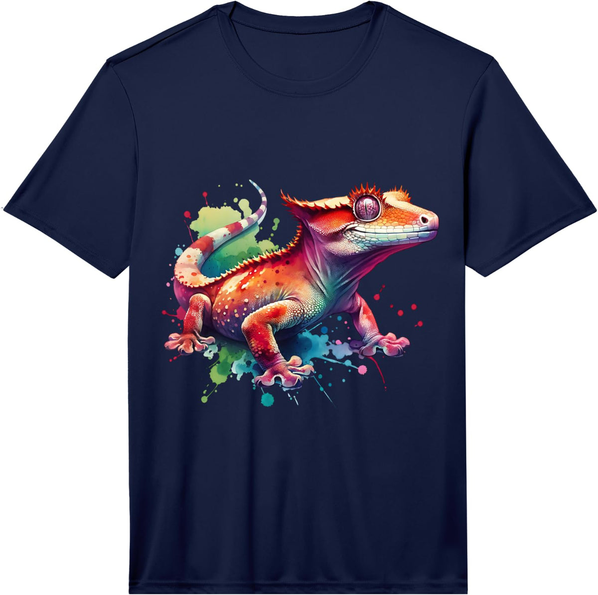 Mens Lizard Crested Gecko Performance T-Shirt - Navy Blue