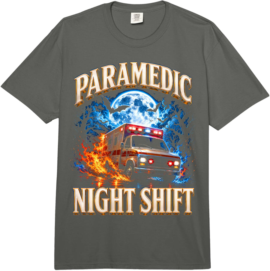 Paramedic Night Shift Emergency Ambulance Comfort Colors Adult Heavyweight T-Shirt - Adult Unisex Dark Grey