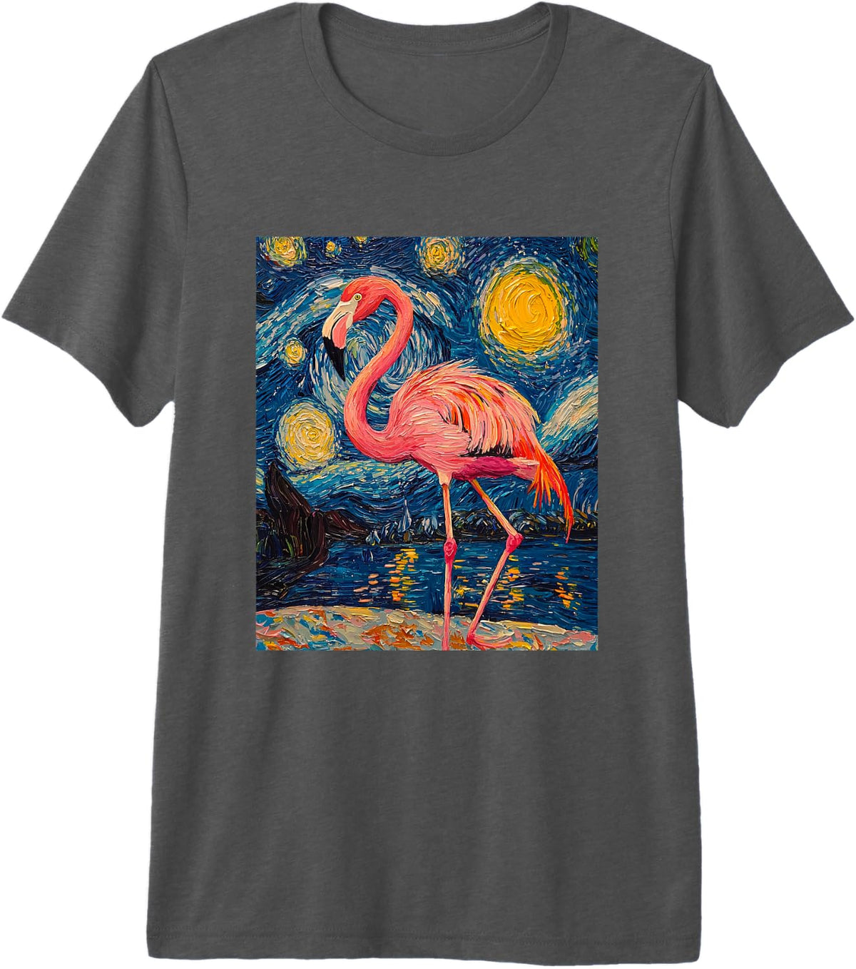 Flamingo Van Gogh Style Starry Night Graphic Premium Tri-Blend T-Shirt - Grey
