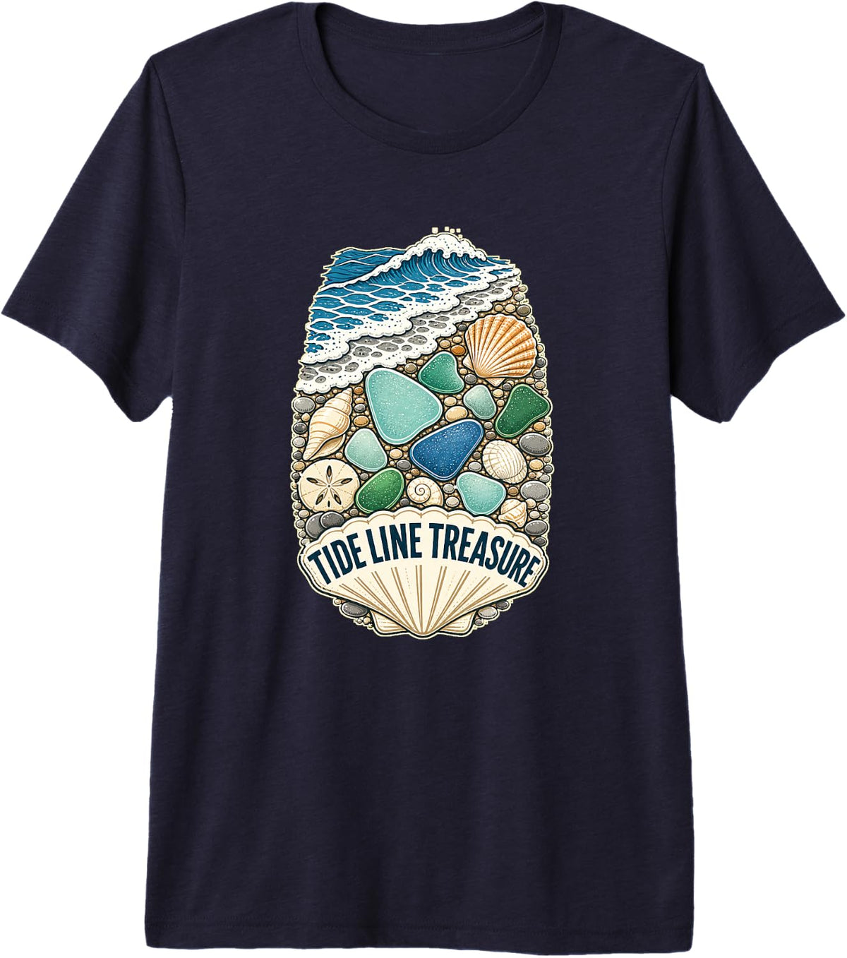 Tide LINE Treasure Beachcombing Shells Pebbles Coast Premium Tri-Blend T-Shirt - Navy Blue