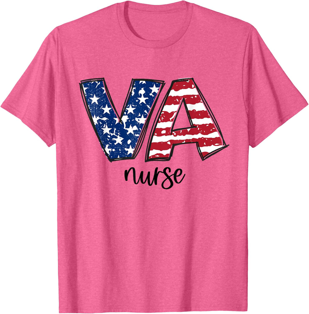 Cute VA Nurse American Flag USA 4th of July Patriotic Women T-Shirt - Pink Heather