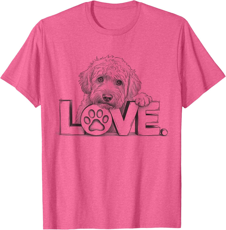 Labradoodle Dog Love Design Tee T-Shirt For Dog Lovers Men Women - Pink Heather