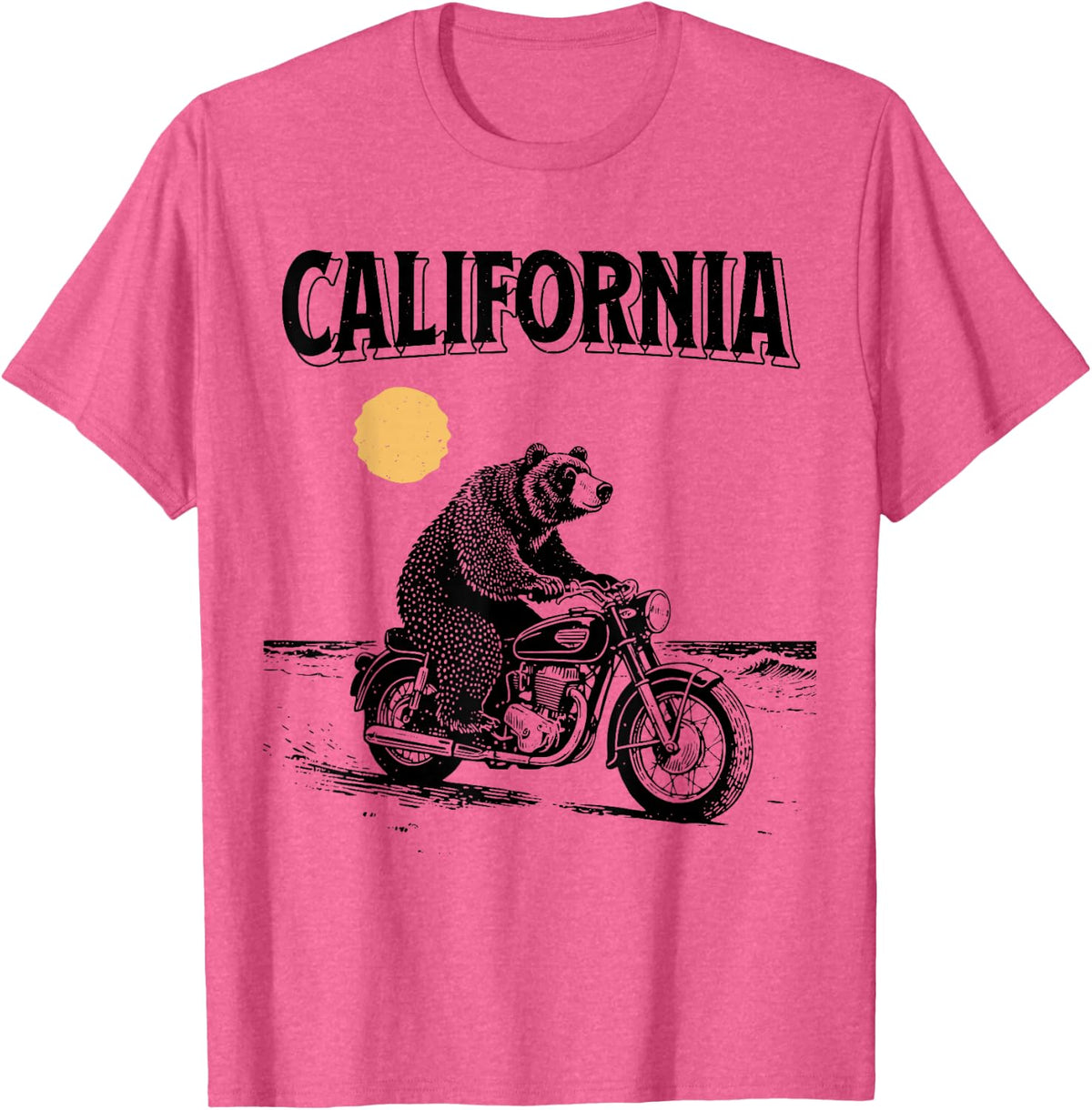 California Bear Riding Vintage Motorcycle Beach T-Shirt - Pink Heather