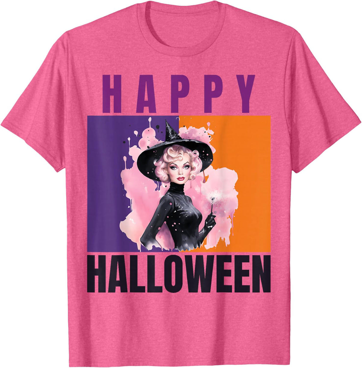 Happy Halloween Retro Witch T-Shirt - Pink Heather