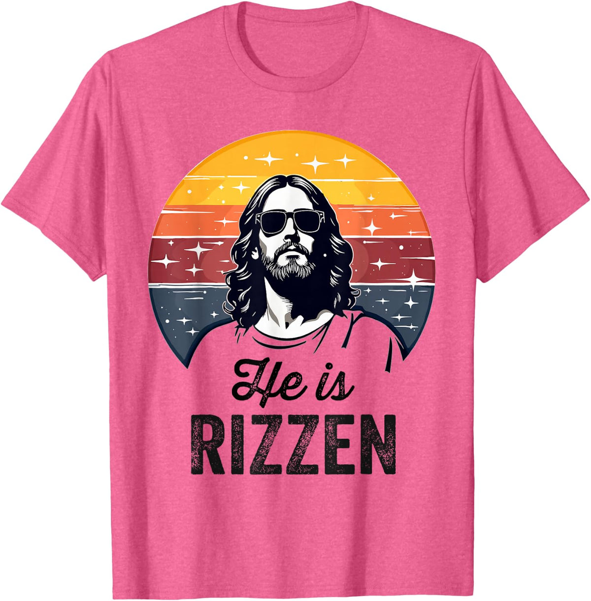 He Is Rizzen - Funny Jesus Meme Rizz Christian Easter T-Shirt - Pink Heather