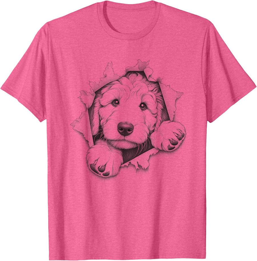 Cute Goldendoodle Peeking Design For Dog Owner T-Shirt for Men Women Kids - Pink Heather
