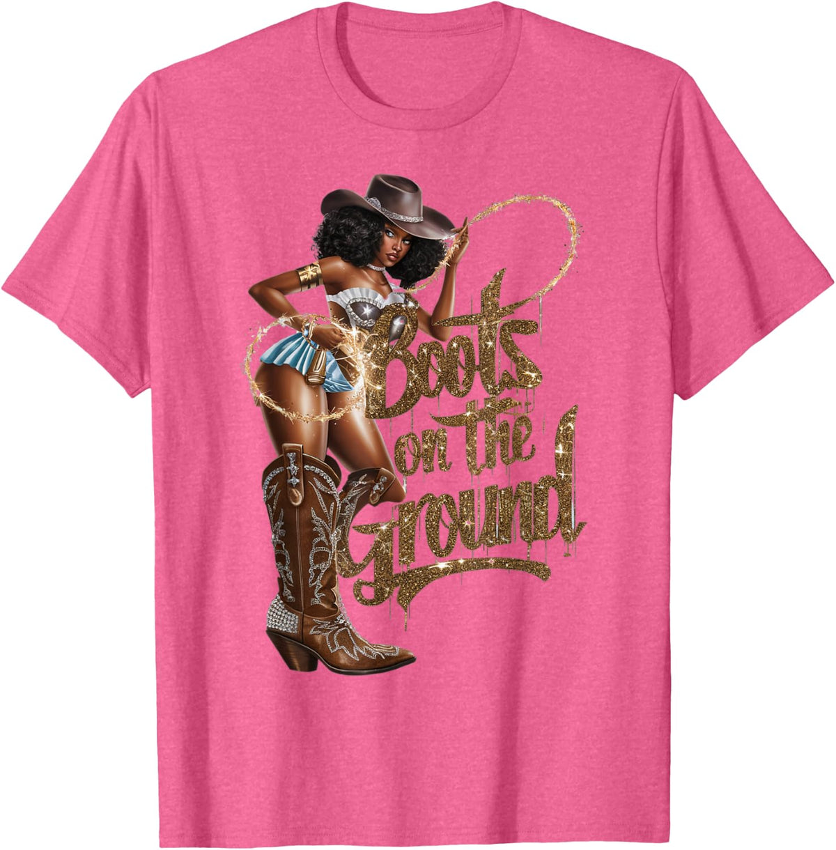 Funny Cowgirl Boots Bling Women Love Country Life Linedance T-Shirt - Pink Heather