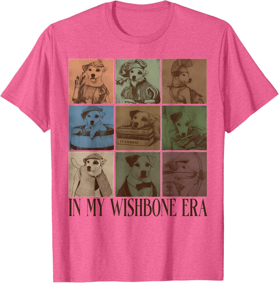 in My Wishbone Era Literary Dog Book Lover Vintage 90s T-Shirt Tee for Readers - Pink Heather