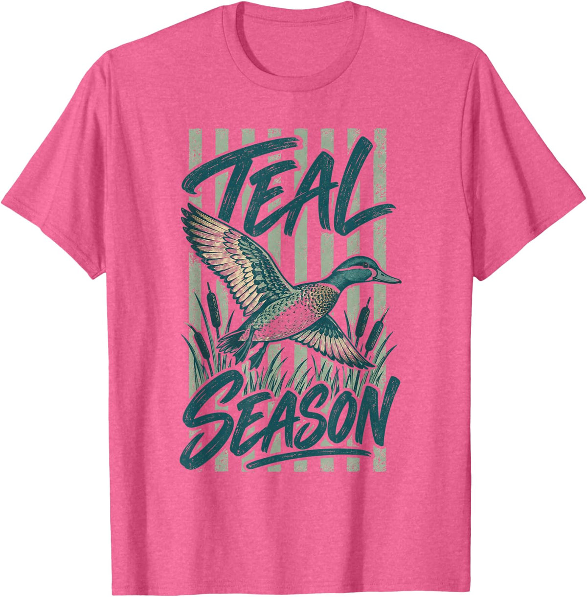 Teal Season Duck Hunter Graphic Vintage Style T-Shirt - Pink Heather