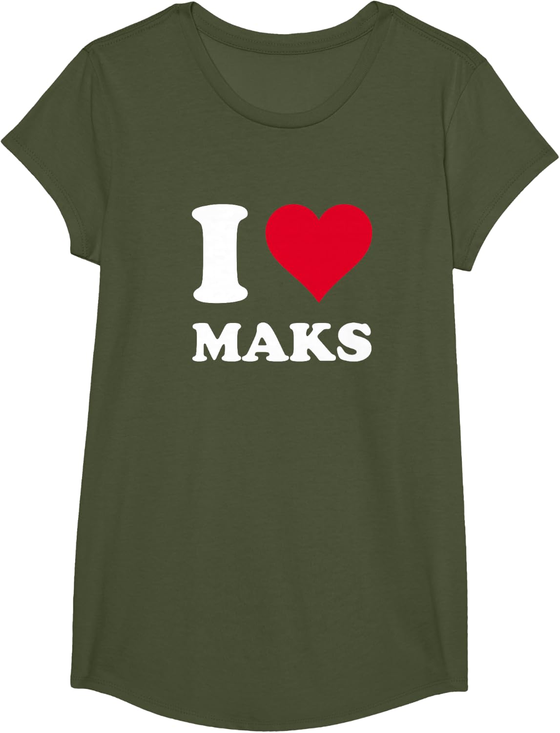 Red Heart I Love Maks T-Shirt - Girls Olive Green