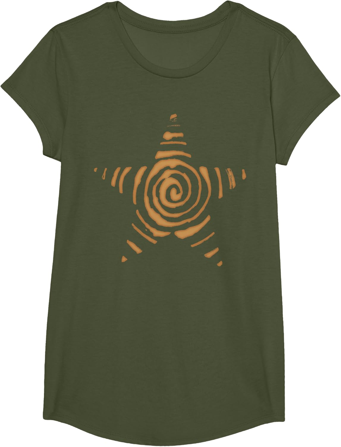 Spiral Star y2k Whimsy Grunge Vintage Alt Bleach Graphic T-Shirt - Girls Olive Green