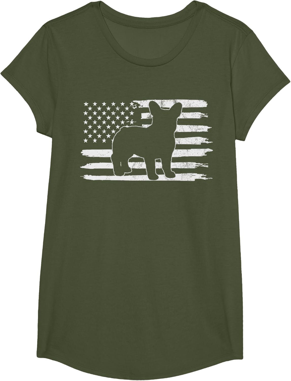 Frenchie Shirt 4th of July French Bulldog T-Shirt - Girls Olive Green