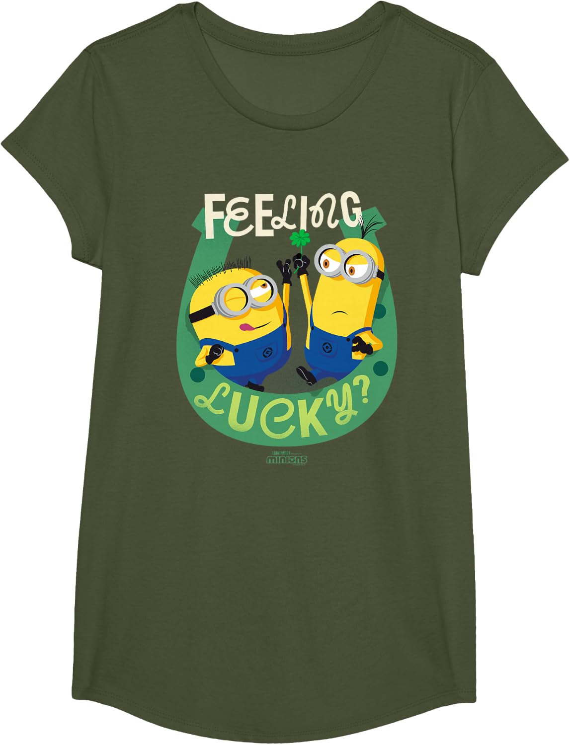 Minions Feeling Lucky T-Shirt - Girls Olive Green