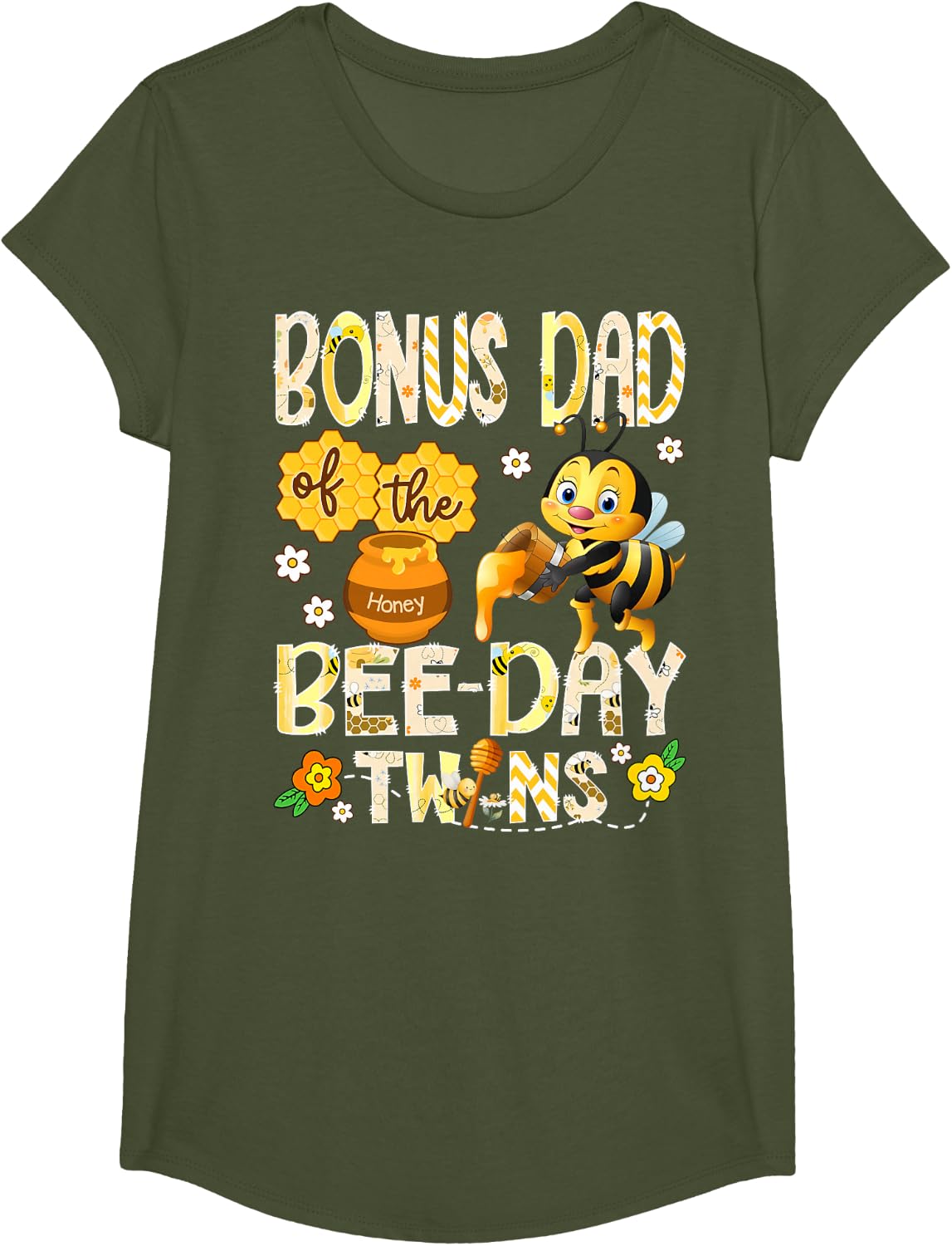Bonus Dad of The Bee-Day Twins Funny Bonus Dad to Bee T-Shirt - Girls Olive Green