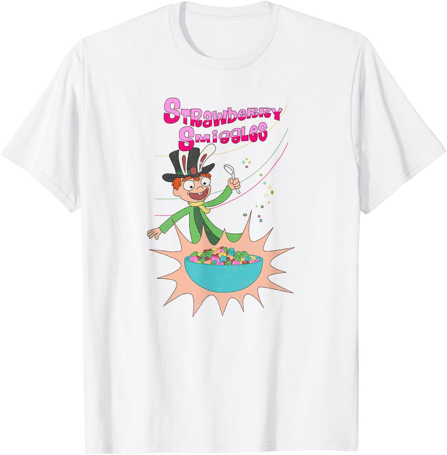 Rick and Morty Strawberry Smiggles Cereal Leprechaun Cartoon T-Shirt - White