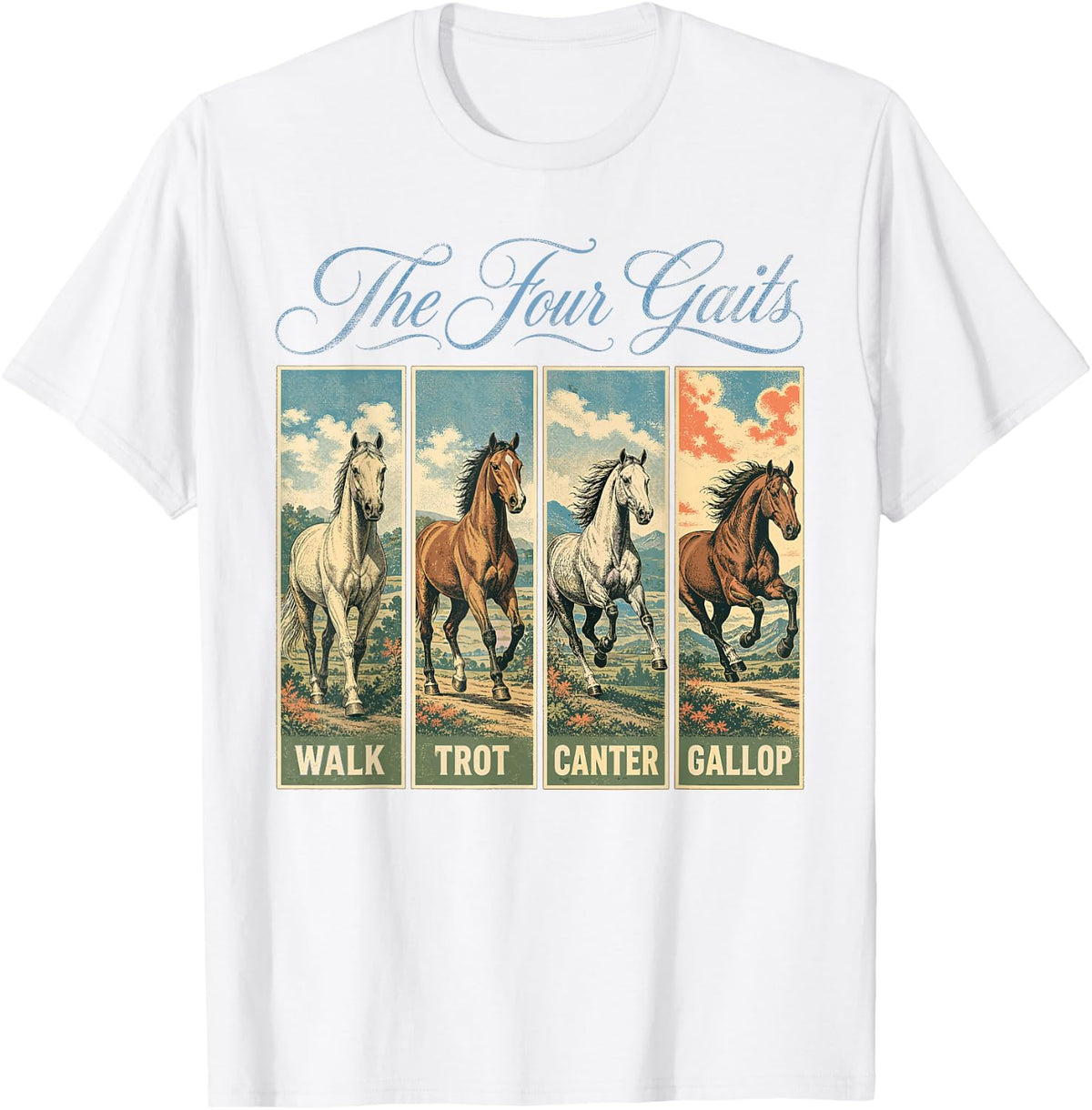 Horse Gaits Walk Trot Canter Gallop T-Shirt - White
