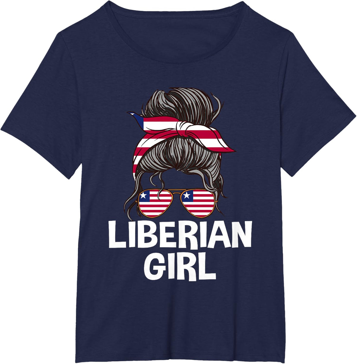 Liberian Girl Messy Hair Bun Liberian Woman Liberia Bandana T-Shirt - Navy Blue