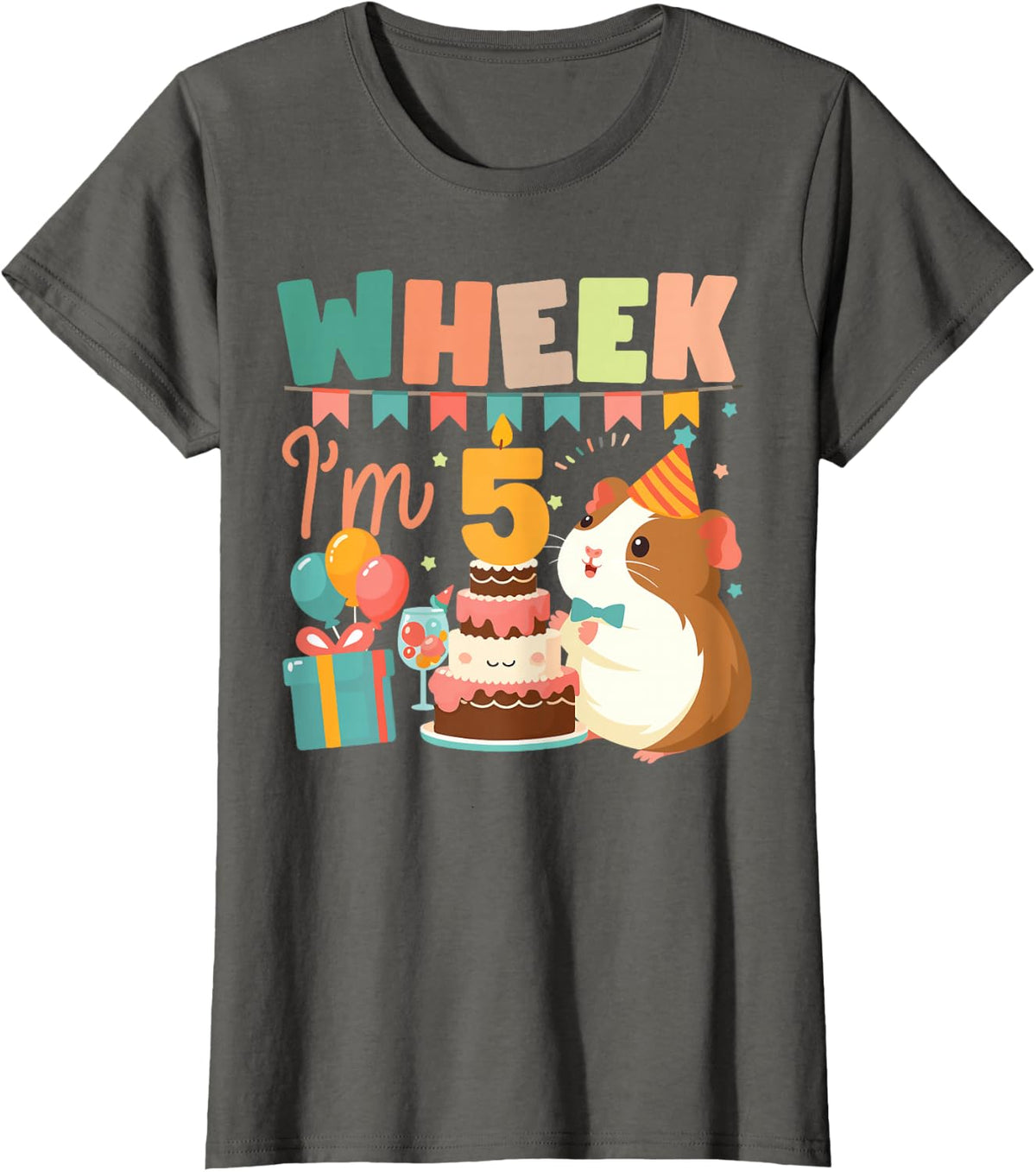 Guinea Pig 5th Birthday Wheek I'm 5 T-Shirt - Asphalt Grey