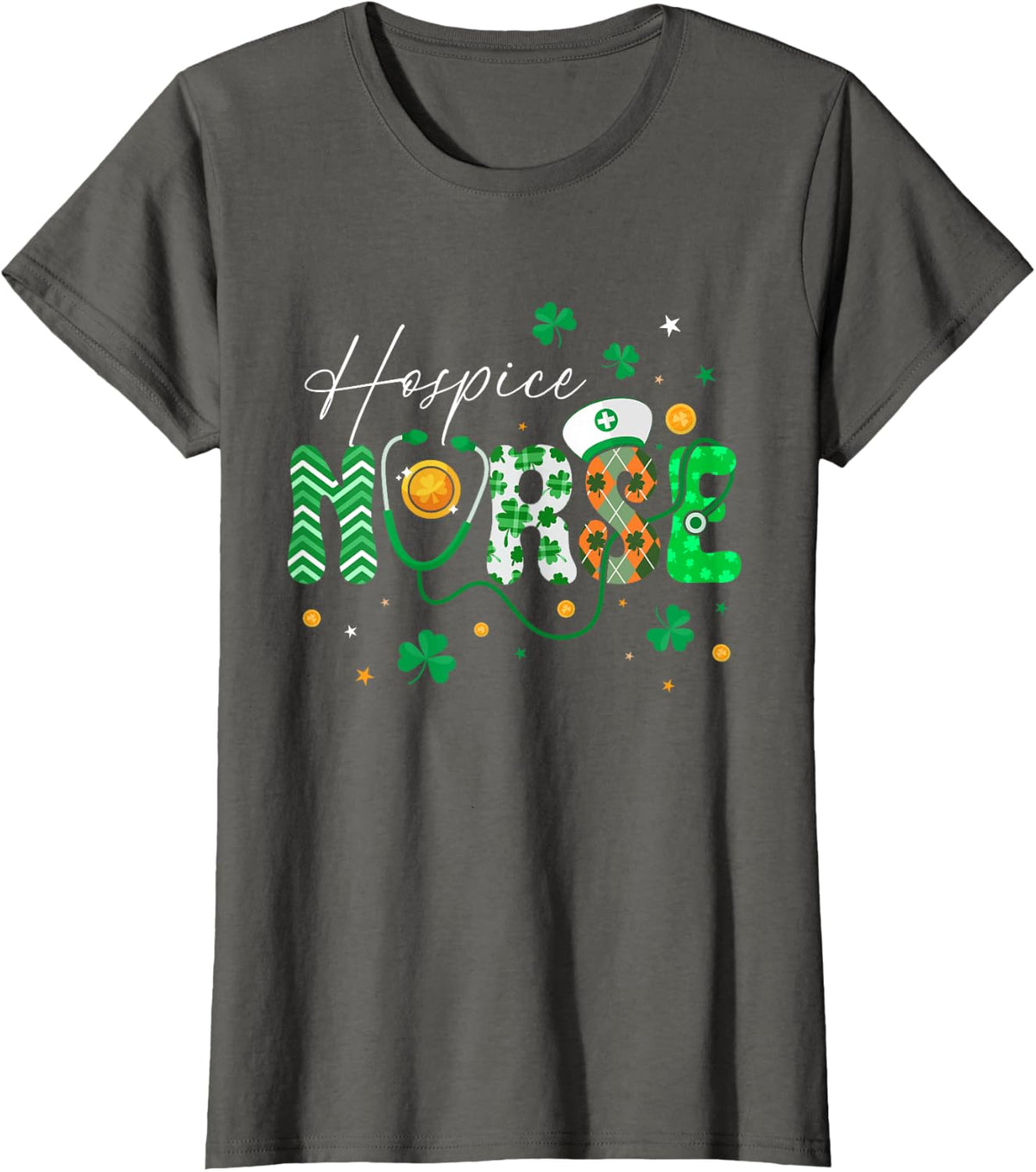 Happy St Patricks Day Nurses Lucky Hospice Nurse Shamrock T-Shirt - Asphalt Grey