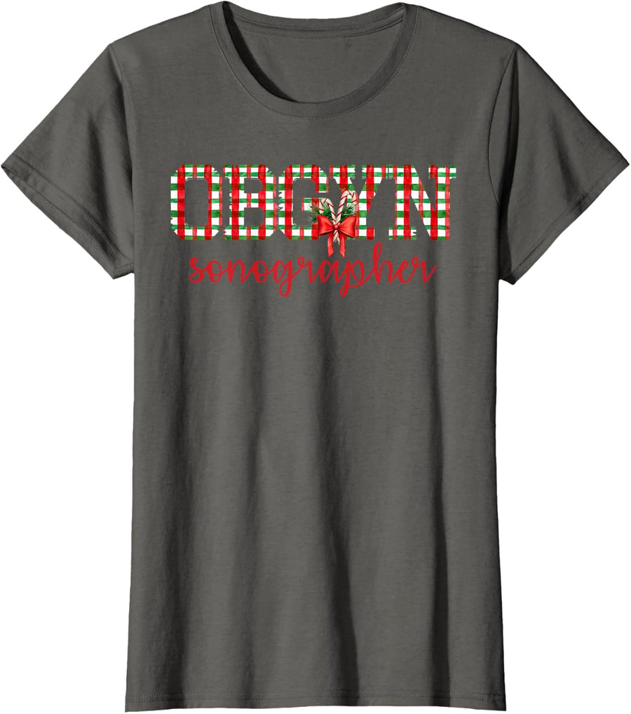 Retro OBGYN Sonographer Christmas Coquette Ultrasound Tech T-Shirt - Asphalt Grey