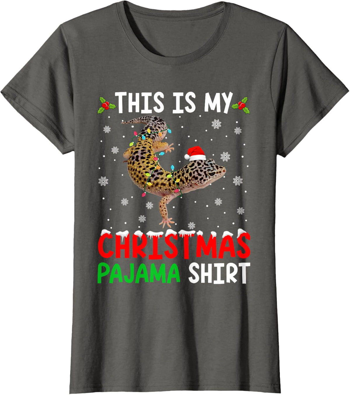 This Is My Christmas Pajama Leopard Gecko Xmas Funny Animals T-Shirt - Asphalt Grey