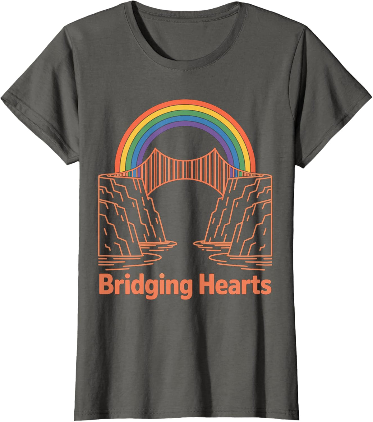 Bridging Hearts Retro Rainbow Bridge Design T-Shirt - Asphalt Grey