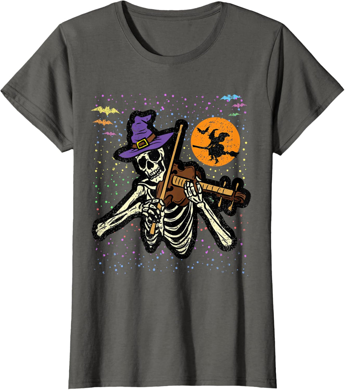 Skeleton Violin Player Halloween Costume Violinist Musician T-Shirt - Asphalt Grey