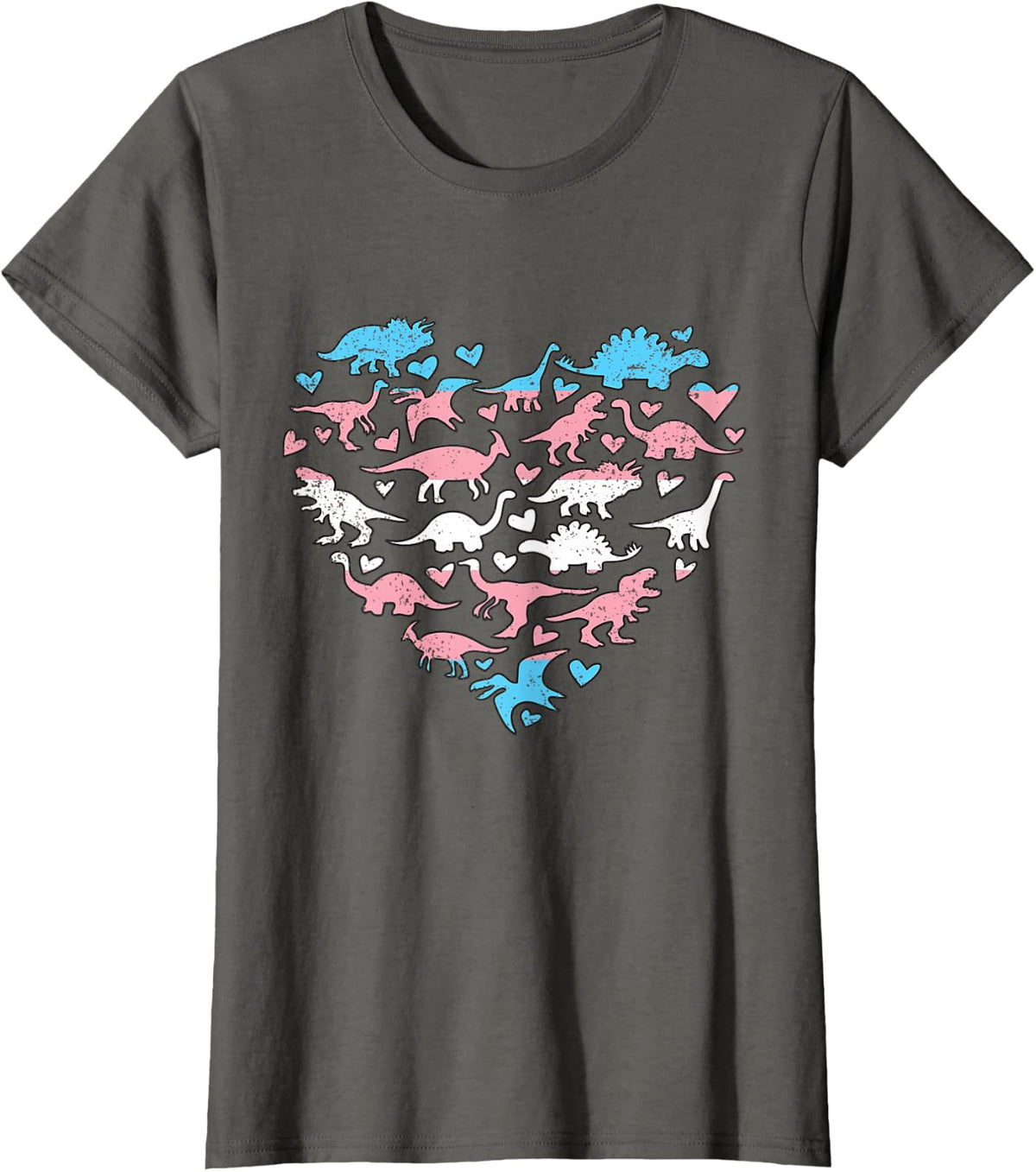 Transgender Heart LGBT-Q Gay Pride Flag Dinosaur Men T-Shirt - Asphalt Grey